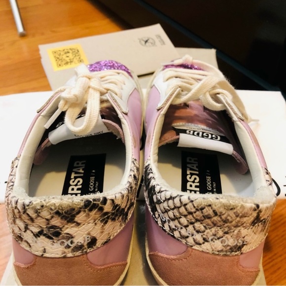 Súper-Star ⭐️Sneakers in Pink Leather with silver glitter star and Snake print - Picture 11 of 16